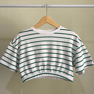Casual Crop top Wanita white green