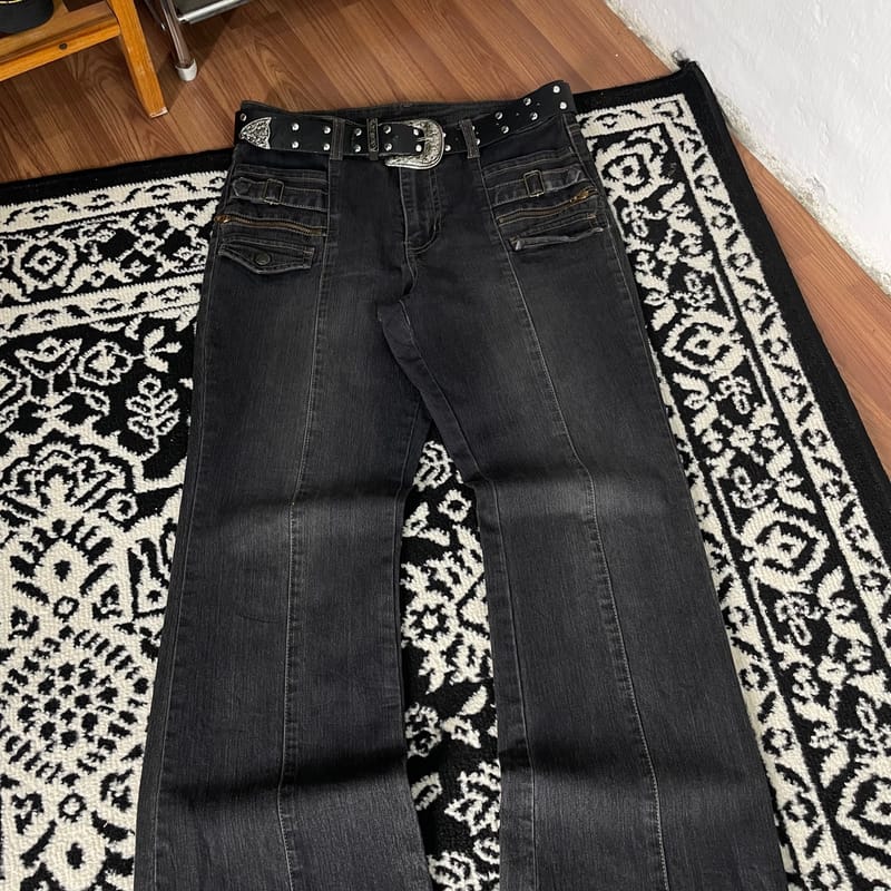Boot Cut denim with buckle Back type Faded Black, foto 4