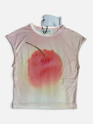bershka cherry print baby tee pink