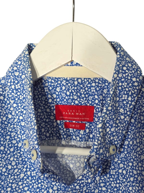 Kemeja Zara Man Slim Fit Basic Biru Muda Motif, foto 3