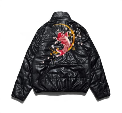 Karakuri Tamashi Japanese Embroidered Koi Puffer Jacket