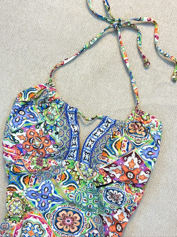 2000s Mediterranean Mosaic Printed Summer Halter Top, foto 3