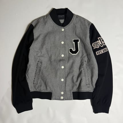 Jack & Jill Houndstooth J Patch Bomber Varsity Jacket