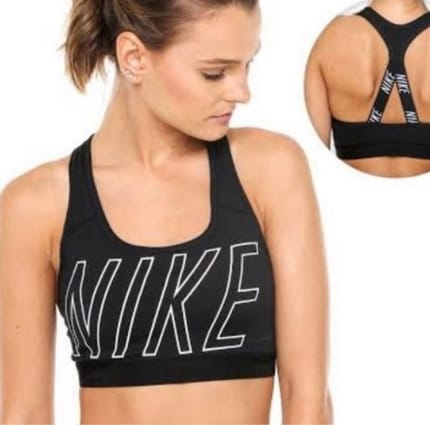 Nike Dri-FIT Sports Bra Black M? LD 70-90 Big Logo Raceback