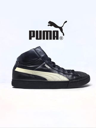 PUMA Mid Classic Leather Black & White stripe
