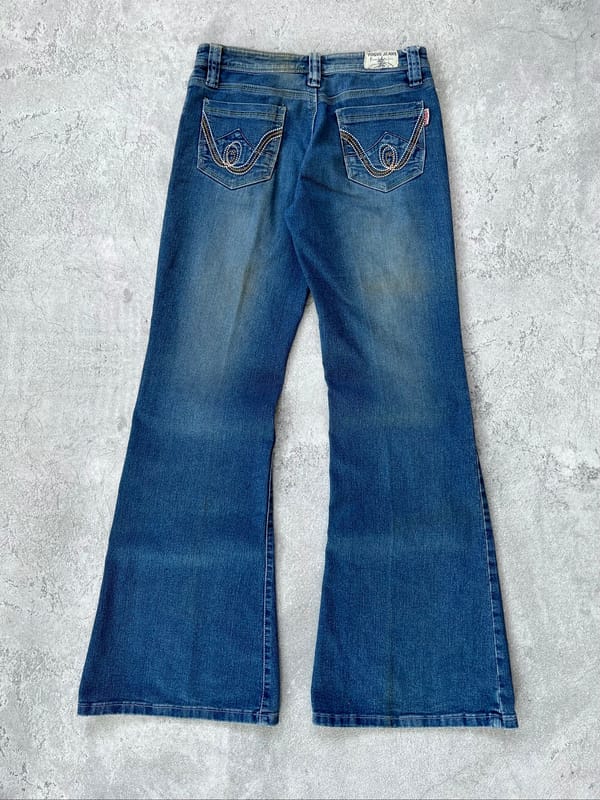 Y2K Vogve Washed Blue Flare Bootcut Jeans, foto 4