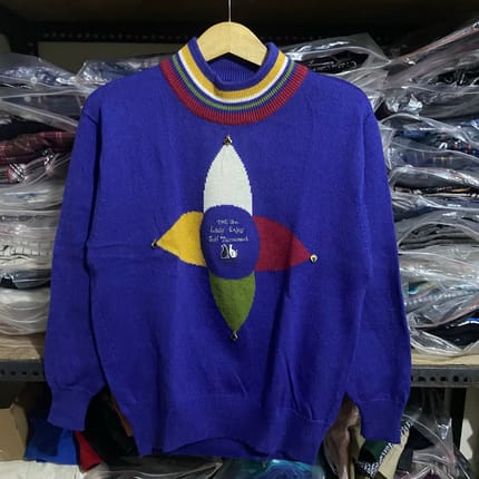 Vintage Alain & Cazalis Wool Acr Hi Neck Knit Biru Size 61x5