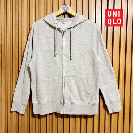 Uniqlo Jaket Hoodie Zipper Jacket Sweater Unisex Misty Grey