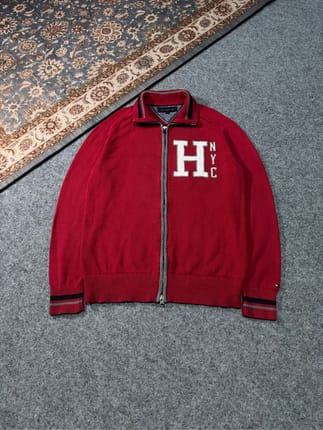 Tommy Hilfiger Knit Full Zip Emboirded N.Y.C -Maroon