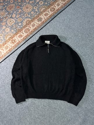 Halfzip Knit Textured Lemain Second -Black