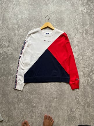 Champion Three Colour White Red Blue CrewNeck