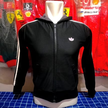 Jaket Adidas Trefoil Bunga Black Pink Hoodie Tracktop Casual