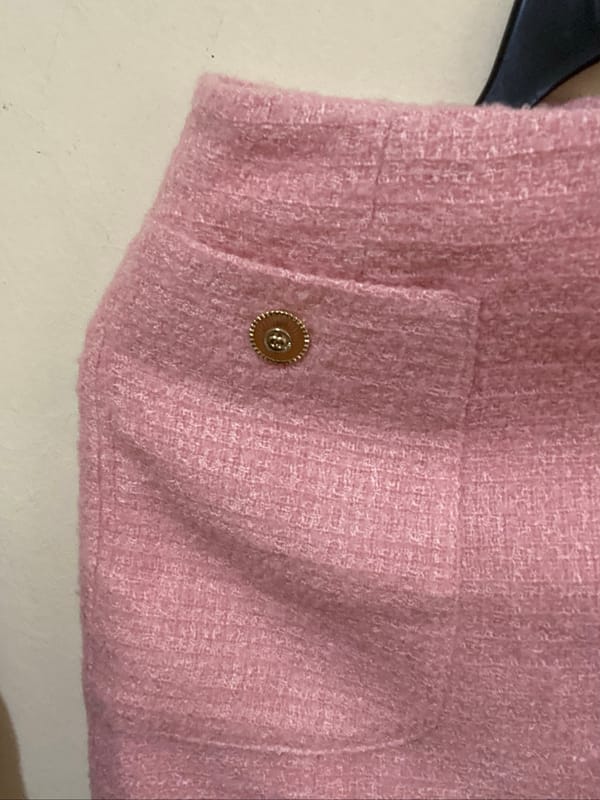 Rok Pink Tweed Mini Skirt Gold Button, foto 3