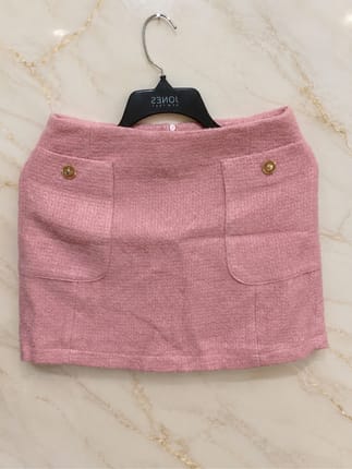 Rok Pink Tweed Mini Skirt Gold Button