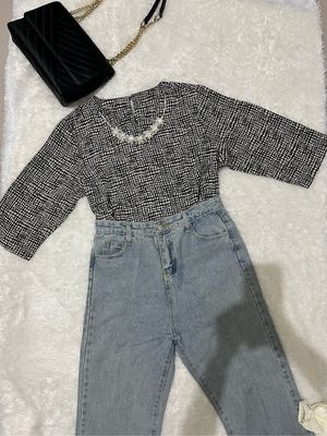 Japanese brand Vintage Casual Blouse Wanita white black