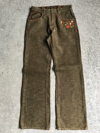 2000s Wild khakis flowers embroidery jeans