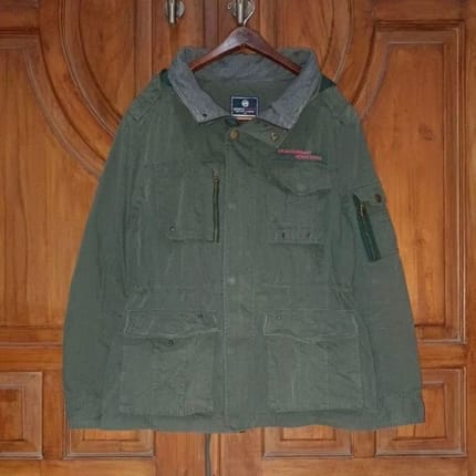 HENUS EDWIN Jaket Cargo Parka Hoodie Pria Hijau Washed