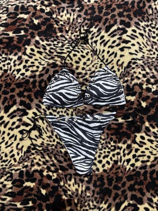 Zebra Print Grommet Bikini Set y2k