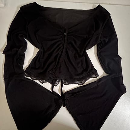 y2k goth flare, lace cardigan