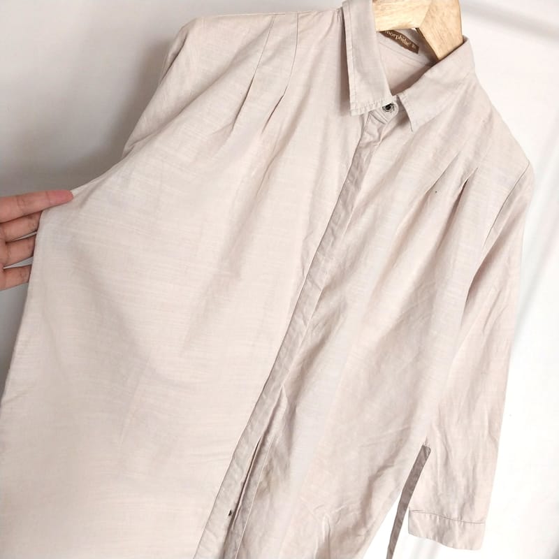 Kemeja Linen Beige Polos Brand Morphidae, foto 4