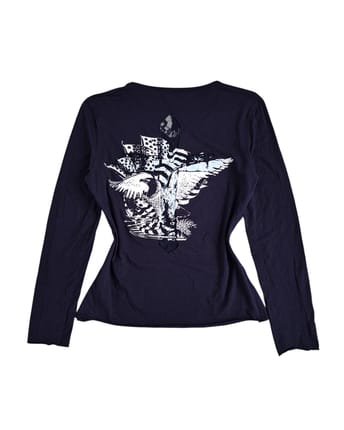 2000s Docei Eagle Lace Cut-Out Long Sleeve Top
