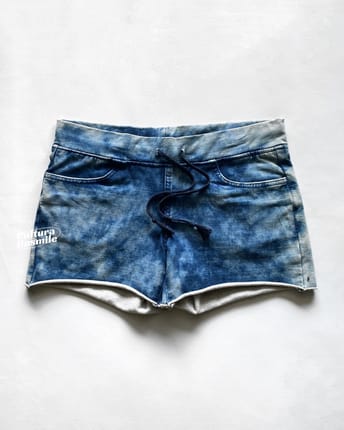 Japan Y2K Indigo Acid Wash French Terry RawCut Shorts Pants