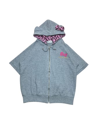 Sanrio Hello Kitty Bow Leopard Lined Short Sleeve Zip Hoodie