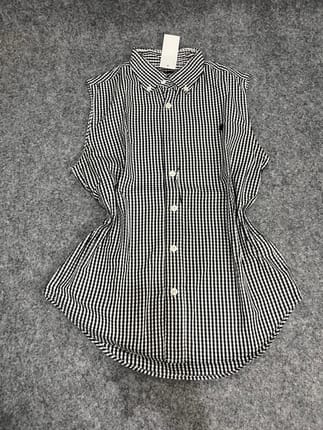 PL Atasan kemeja wanita lengan pendek - plaid black 1pc