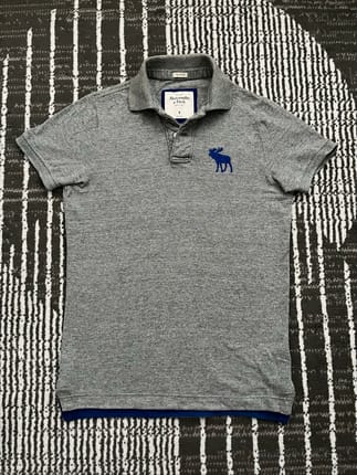 Abercrombie & Fitch Grey and Blue Polo Shirt