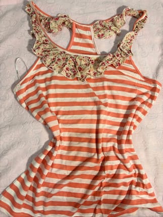 Pop Soda USA Vintage Striped Tanktop Floral Ruffle Peach