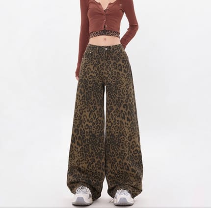 Y2K vintage leopard wide leg baggy jeans pants
