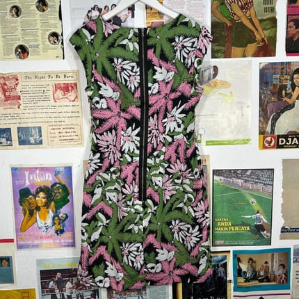 dress motif tropical floral korean fashion