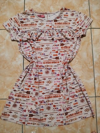 Casual Dress Ruffle Kerah Motif Etnik Tribal Aztek LD 80-100