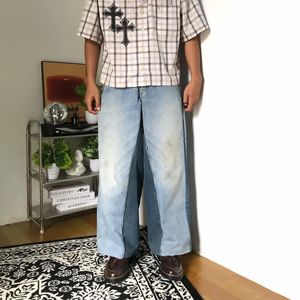 Streetwear Y2K Jeans Pria white blue