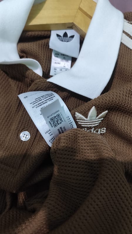 Relaxed Polo Adidas Pria Knit Brown, foto 2