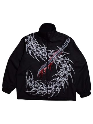 Boxy Casual Windbreaker Jacket Handmade Painted Black 1 of 1