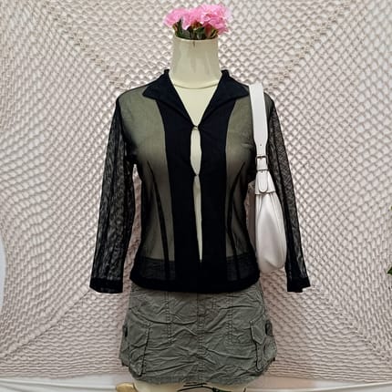POLLARI Atasan Mesh Hitam Transparan