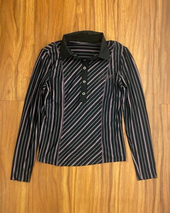 Longsleeve polo Y2K diagonal pattern rhinestones