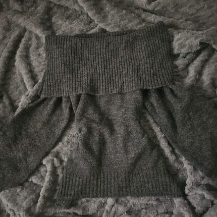 Charcoal off the shoulder foldover knit sweater
