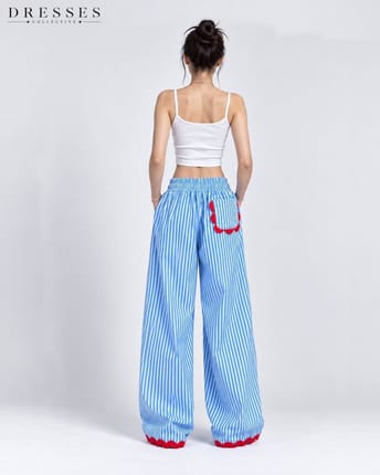 Celana salur saku list merah