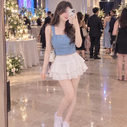 Dev Baju Crop Top Tanpa Lengan Warna Biru HI LILLY ALL SIZE