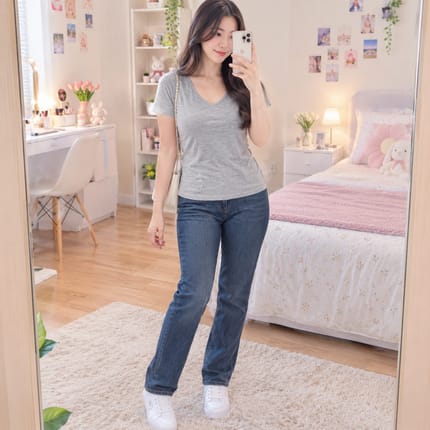 Dev Kaos HnM Basic Warna Abu Muda Size S Kerah V NECK