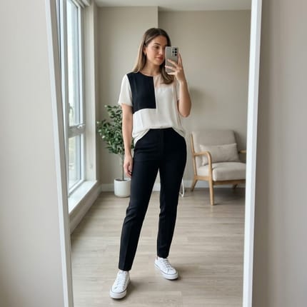 Dev ZARA BASIC Blouse Cream Broken White dan Hitam Size M