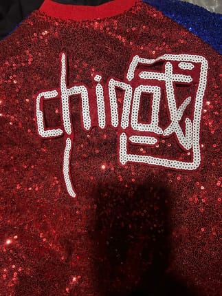 baju sequin merah biru china