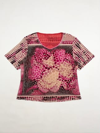Y2K Pink Abstract Polka Dot Print Mesh Top Short Sleeve Tee