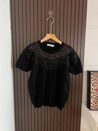 ZARA RHINESTONE TOP RIB KNIT