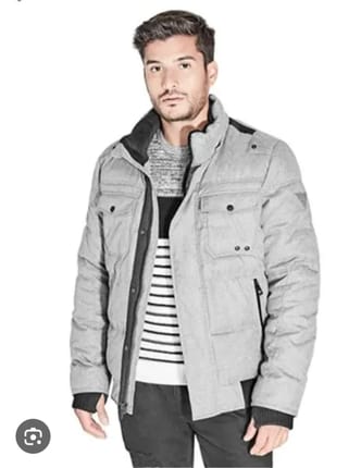 Guess Garth Bomber with Fur Gray Hooded Heavy Coat , Guess