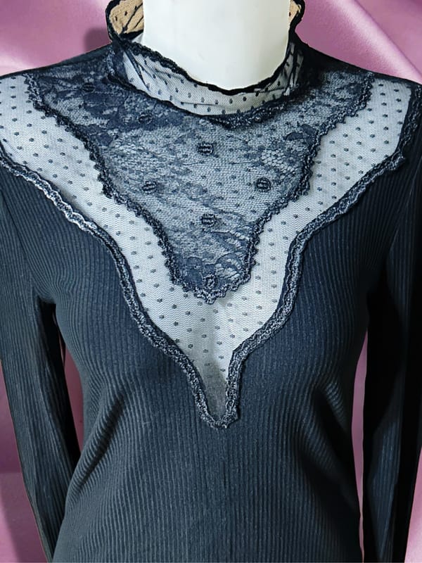 Sandro Paris Black Lace Long Slevee, foto 4