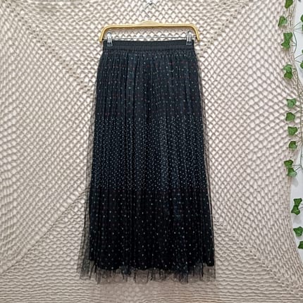 ScoLar Rok Panjang Hitam Plisket Mesh Polkadot Warna-warni M