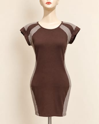 Dress Mini Cokelat Two Tone Stretch Fit LD 90–100
